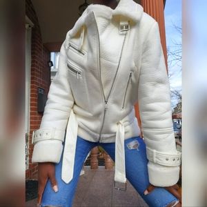 Premium White Zip Detail Aviator Jacket
